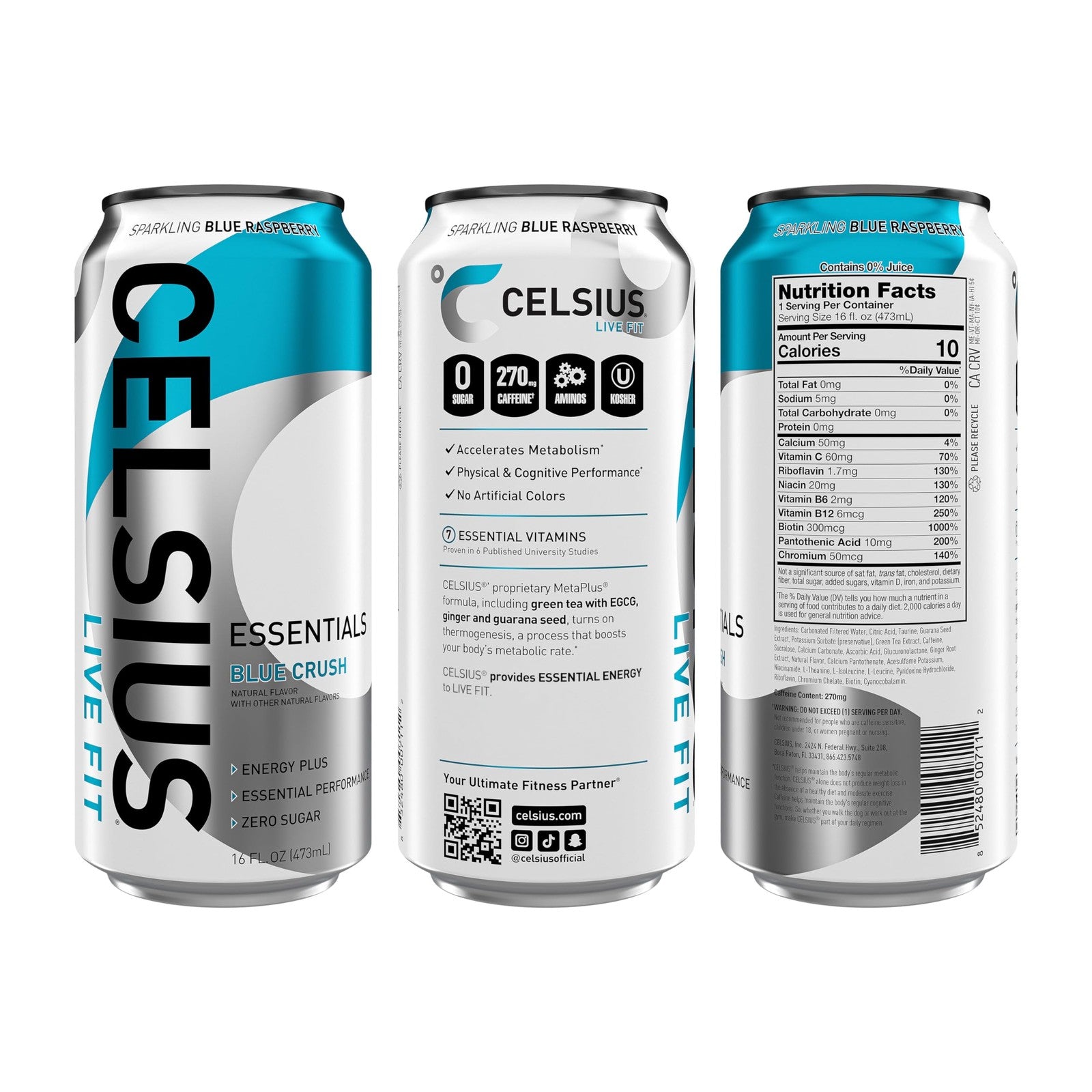 Celsius Essentials Sparkling Blue Crush Energy Drink Pack of 12 16 Fl Oz