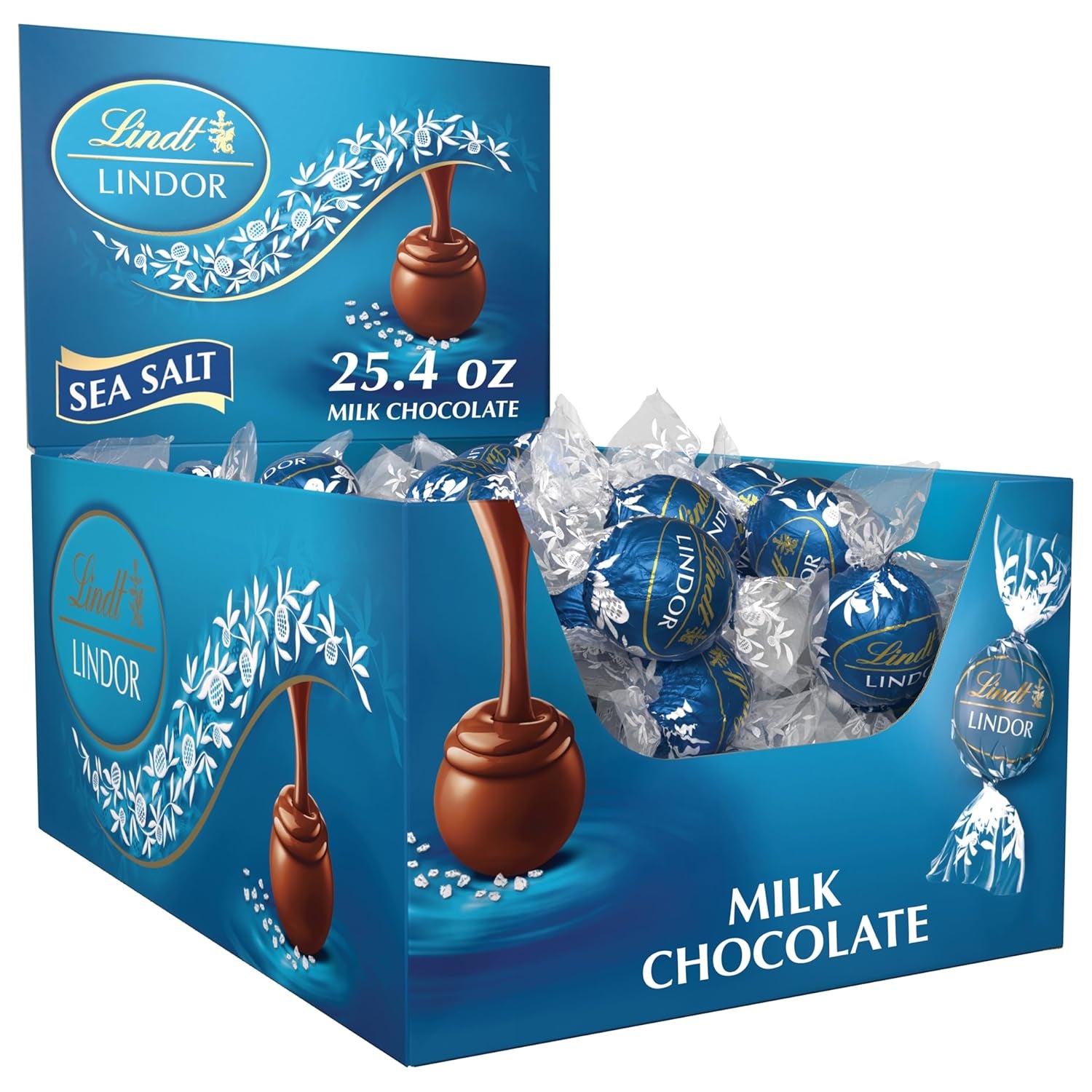 LINDOR Sea Salt Milk Chocolate Truffles, Milk Chocolate Candy with Smooth, Melting Truffle Center, 25.4 Oz, 60 Count