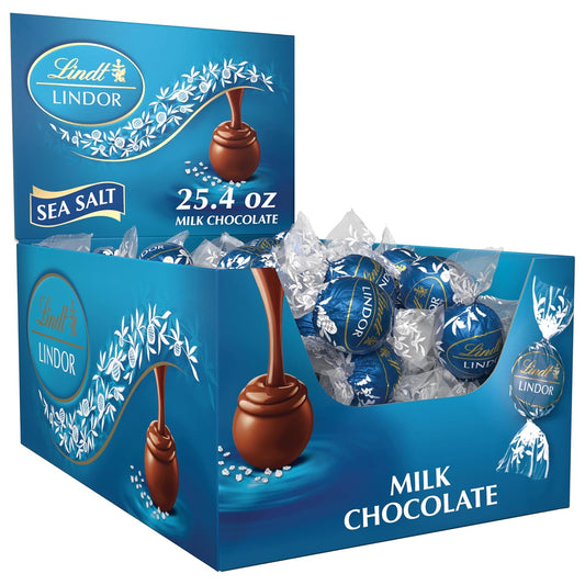 LINDOR Sea Salt Milk Chocolate Truffles, Milk Chocolate Candy with Smooth, Melting Truffle Center, 25.4 Oz, 60 Count