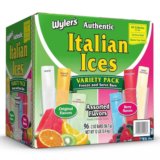 Fat Free Wylers Italian Ice Bars 2Oz - 96 Count Original Frozen Treats