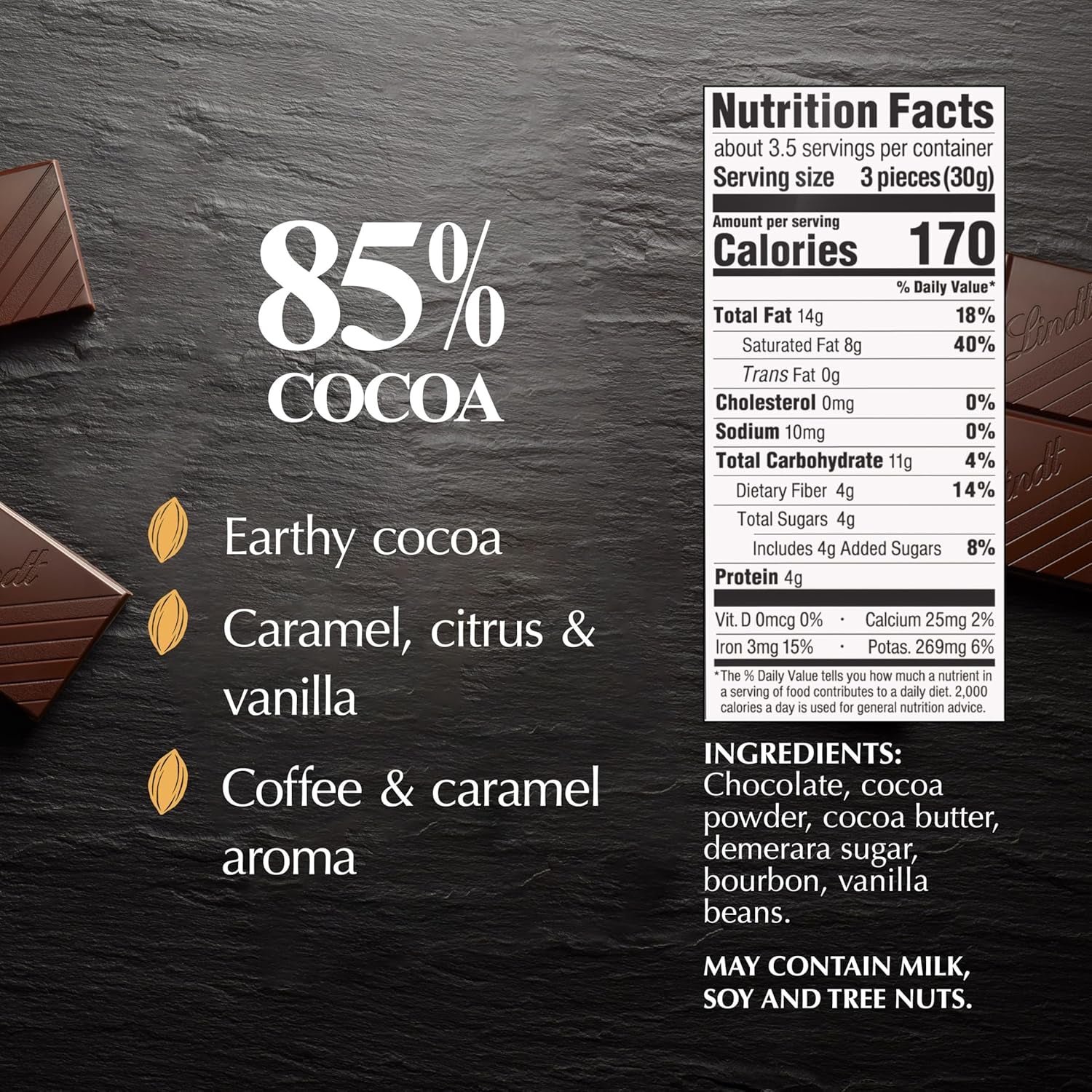 EXCELLENCE 85% Cocoa Dark Chocolate Bar, Dark Chocolate Candy, 3.5 Oz. (12 Pack)