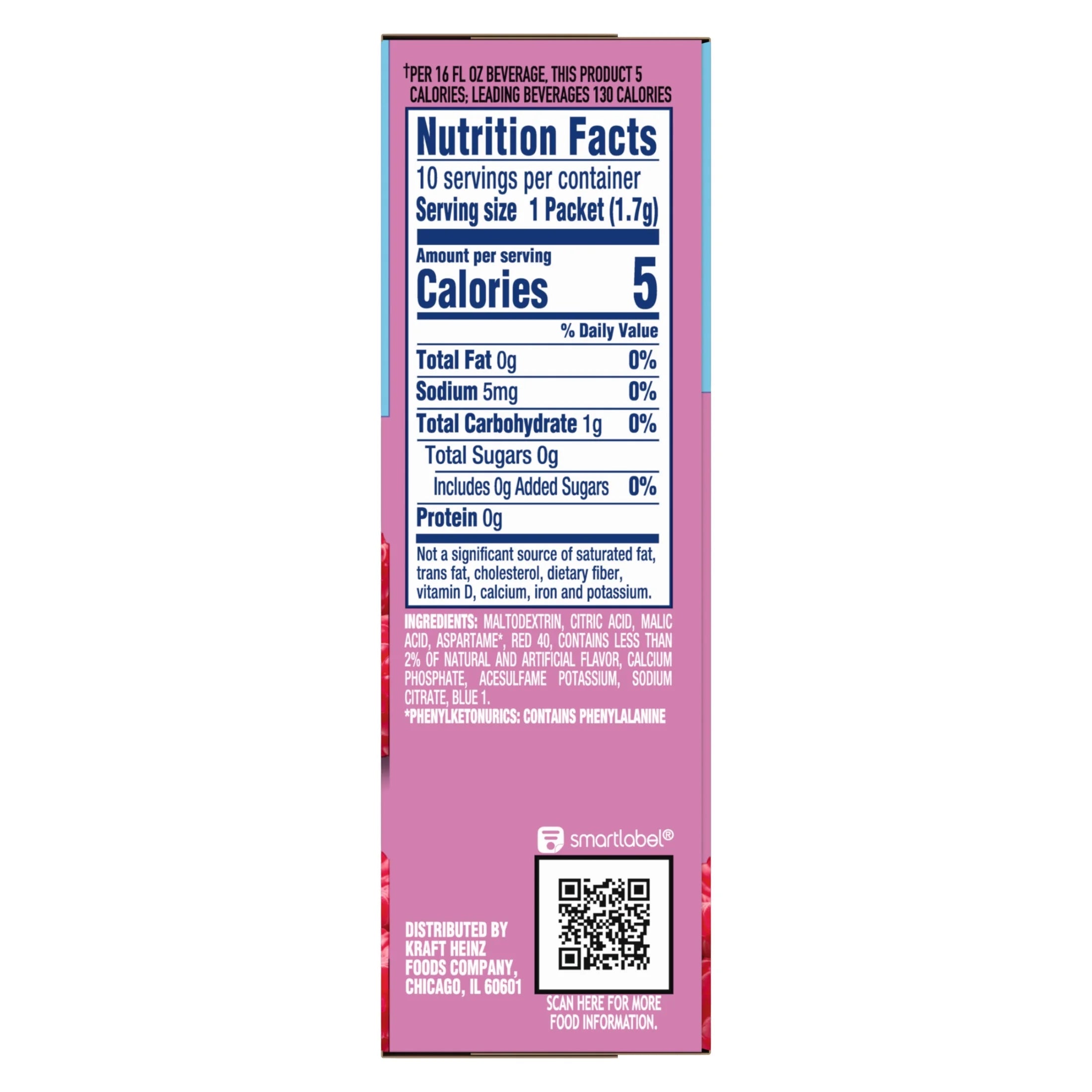 Drink Mix, 10 Packets, for Convenient On-The-Go Flavorful Hydration, Raspberry Ice Artificial Flavor, Zero Sugar, 0.6 Oz