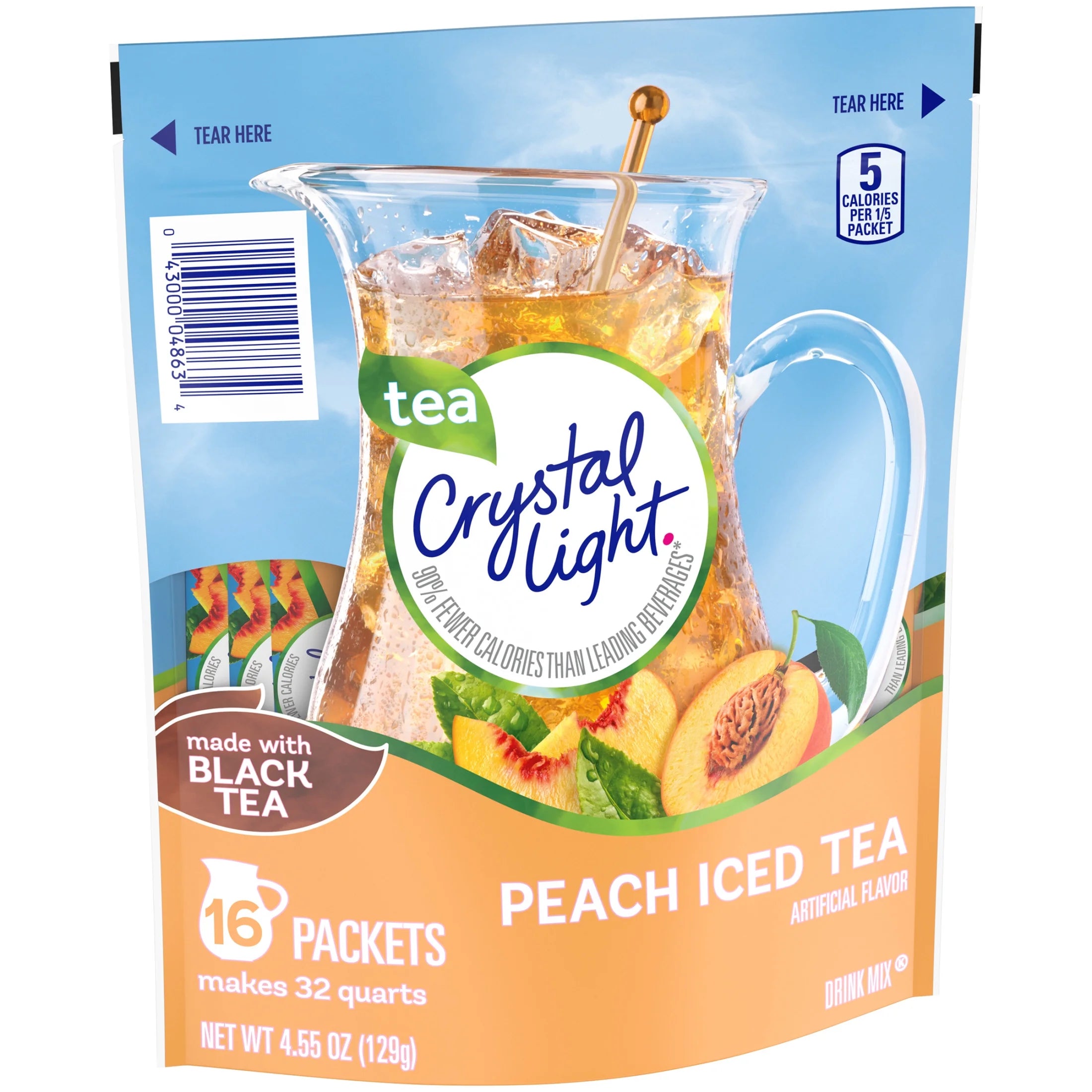 Drink Mix, 16 Pitcher Packets, for Flavorful Hydration and Shareable Refreshment, Artificially Flavored Peach Iced Tea, Made with Black Tea, 4.55 Oz