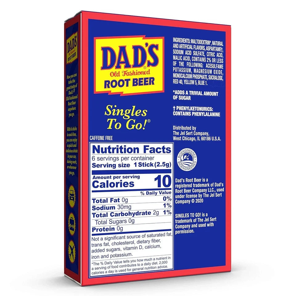 Dads Old Fashioned Root Beer Singles to Go Sugar Free Powder Drink Mix 12 Boxes