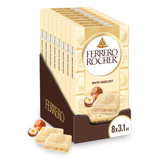 Ferrero Rocher Premium Chocolate Bars, 8 Pack, White Chocolate Hazelnu
