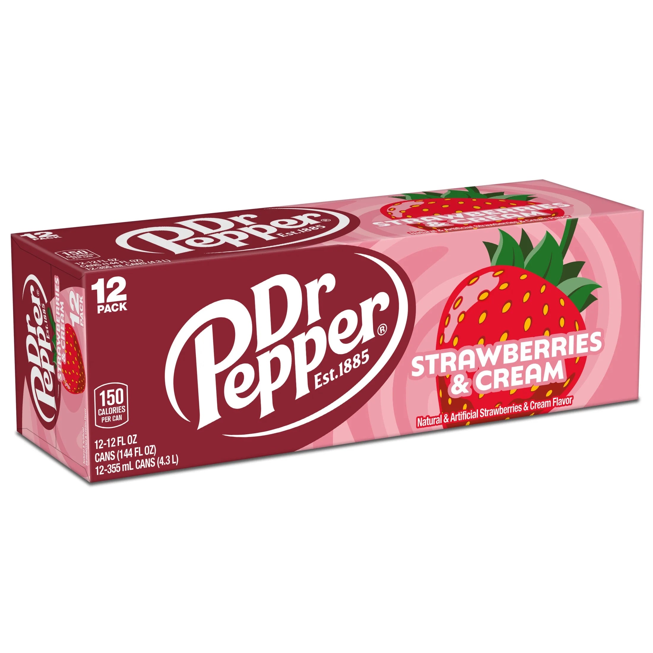 Dr Pepper Strawberries and Cream Soda Pop, 12 Fl Oz, 12 Pack Cans