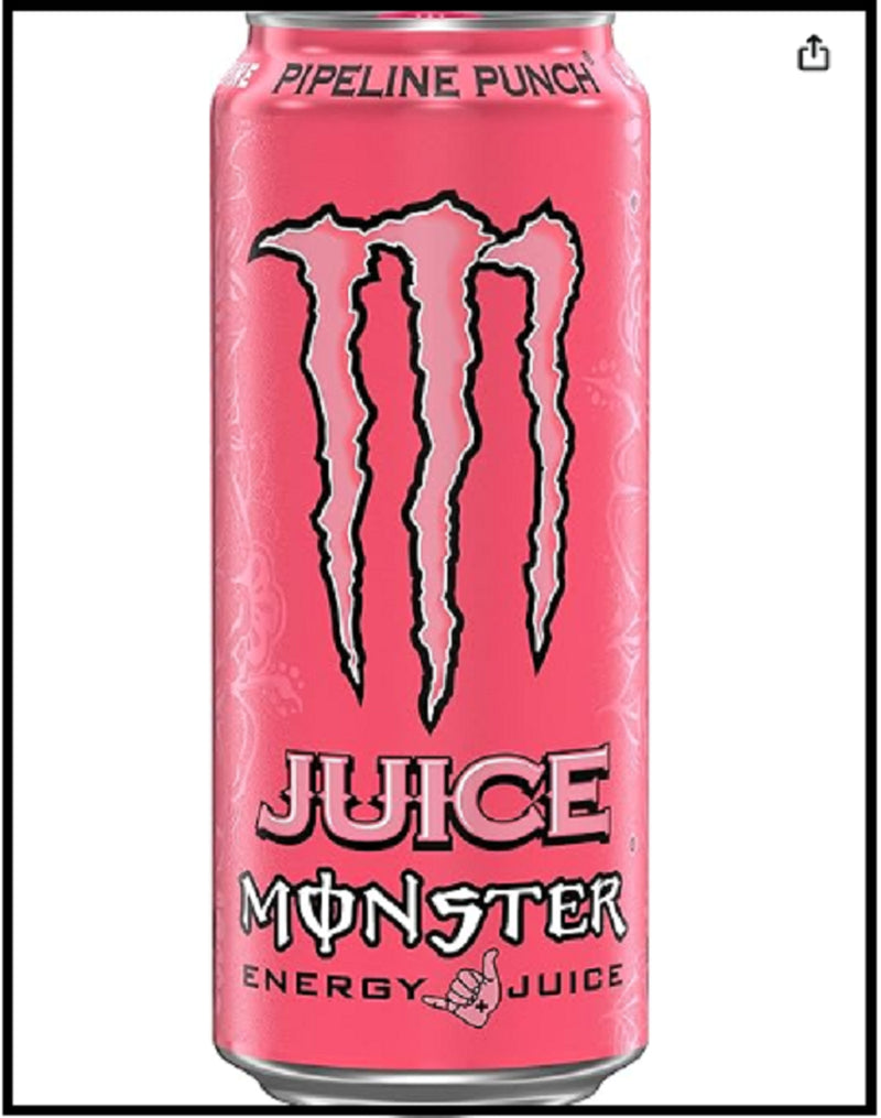 (15 Pack) Monster Pipeline Fruit Punch Sports Drink, Energy + Juice, 16 Fl Oz
