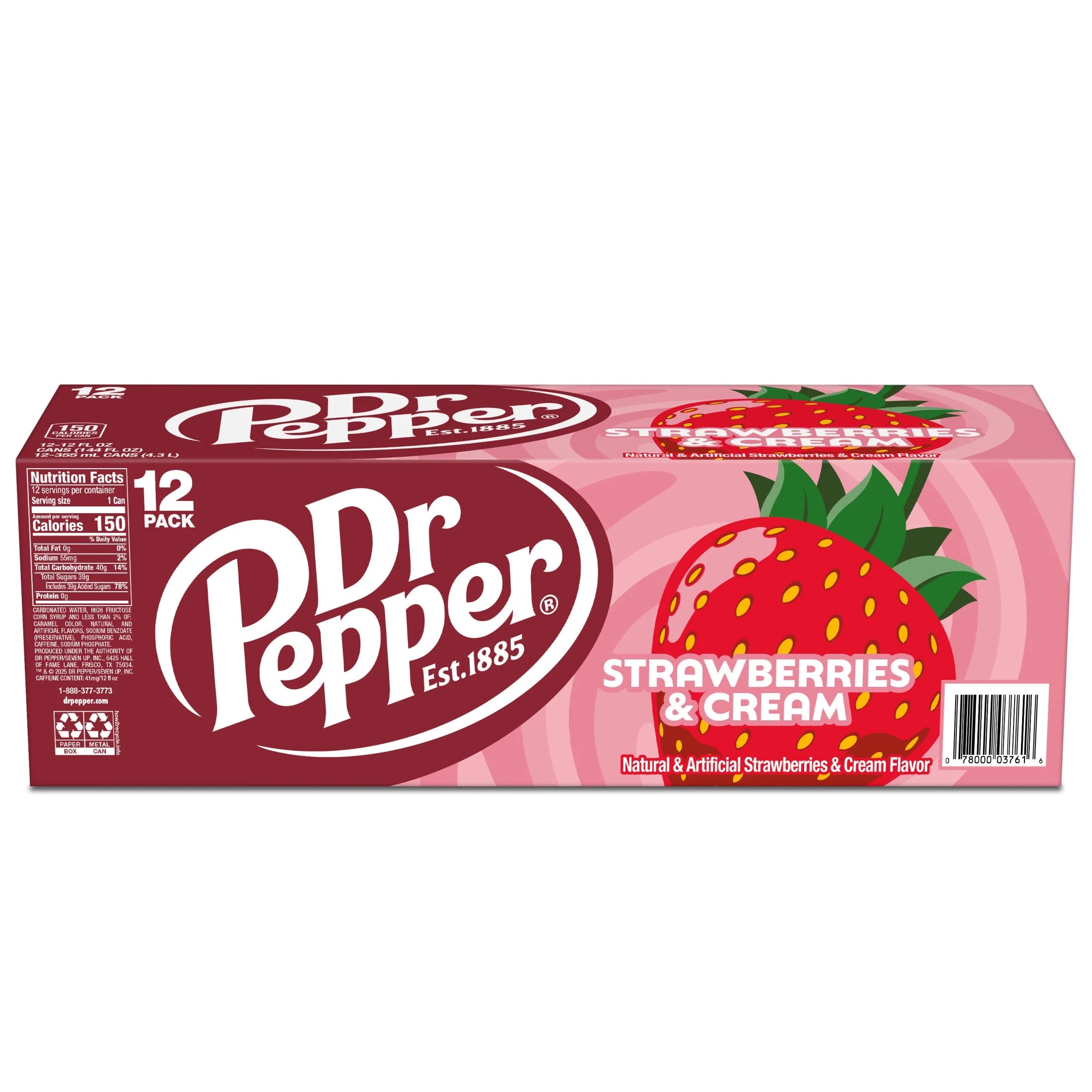 Dr Pepper Strawberries and Cream Soda Pop, 12 Fl Oz, 12 Pack Cans