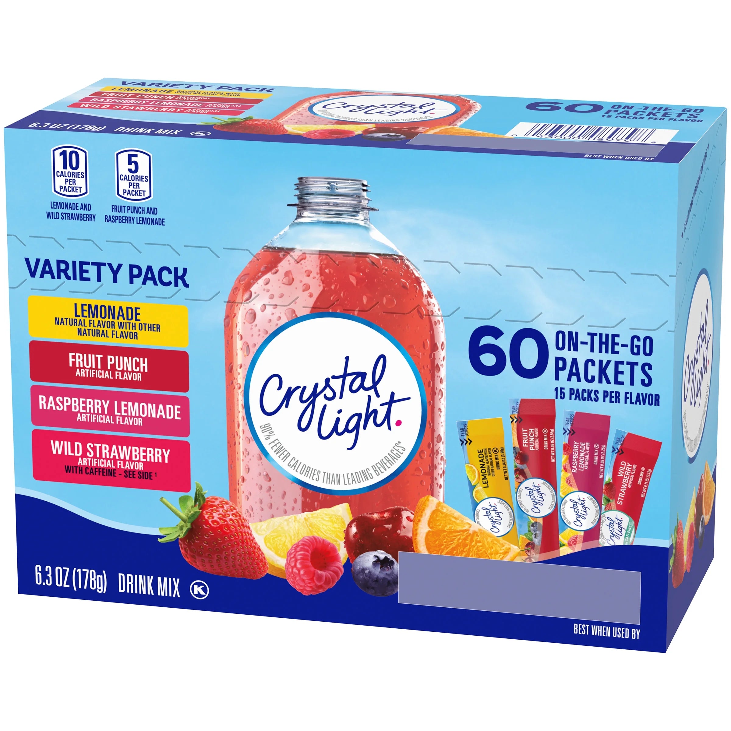 Lemonade, Fruit Punch, Raspberry Lemonade & Wild Strawberry Powdered Drink Mix Variety Pack, 60 Ct On-The-Go-Packets