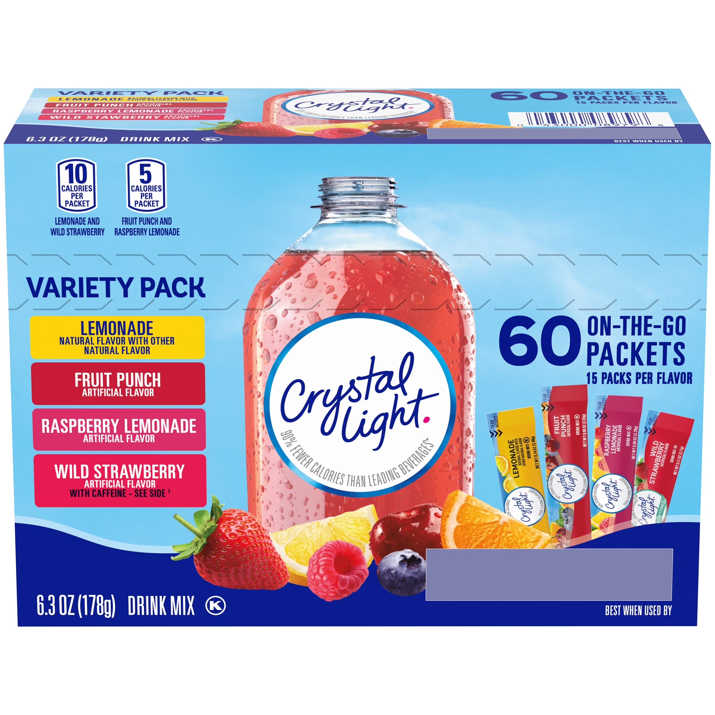 Lemonade, Fruit Punch, Raspberry Lemonade & Wild Strawberry Powdered Drink Mix Variety Pack, 60 Ct On-The-Go-Packets