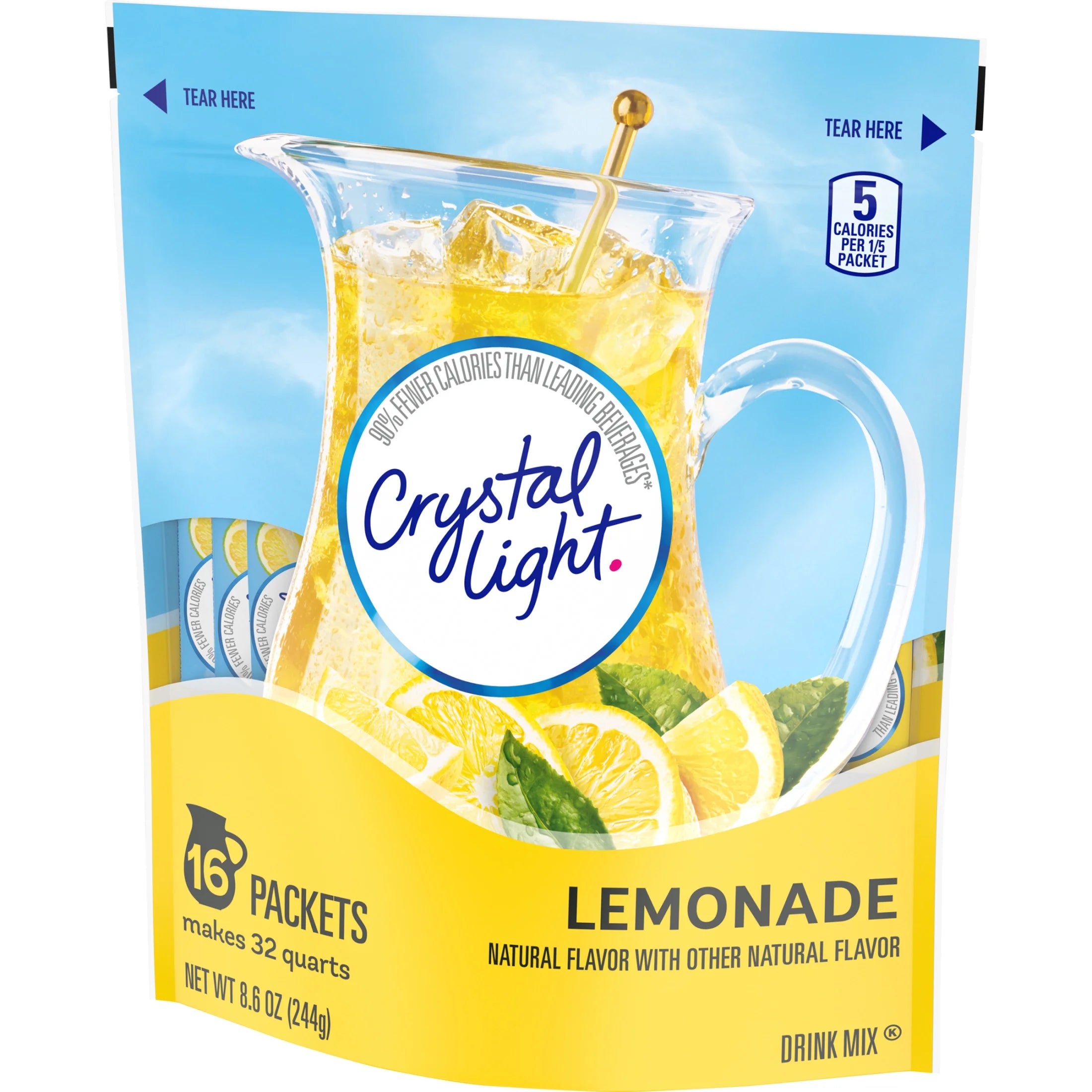 Drink Mix, 16 Pitcher Packets, for Flavorful Hydration and Shareable Refreshment, Lemonade, Flavored with Other Natural Flavor Zero Sugar, Low Calorie, 8.6 Oz