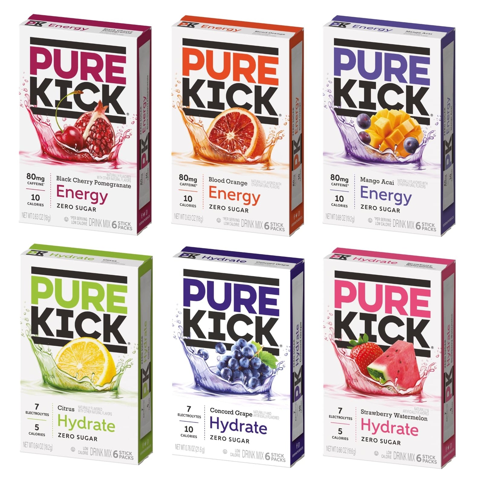 Pure Kick Singles to Go Ultimate Variety Pack 36 Sugar Free Drink Mixes