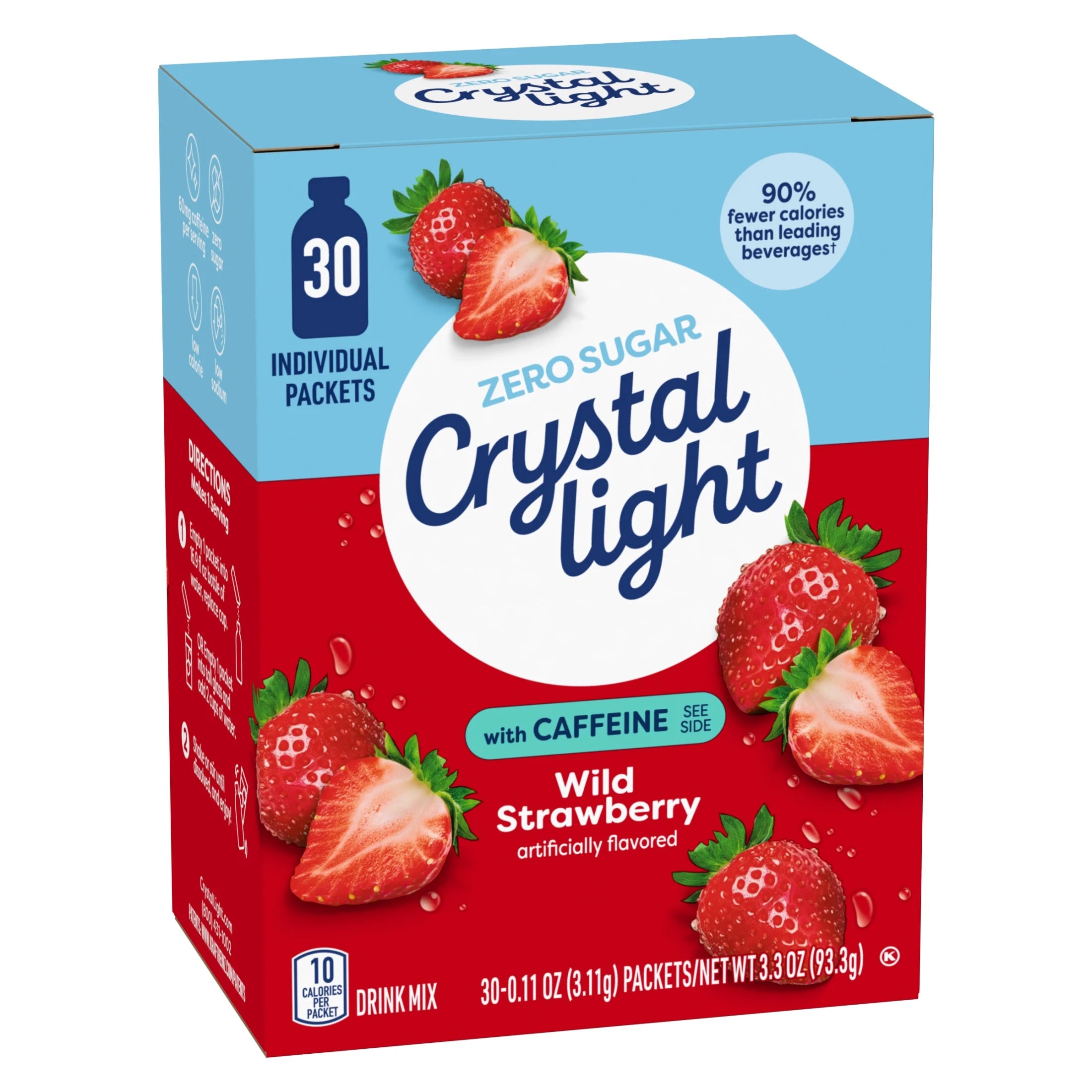 Drink Mix with Caffeine, 30 Packets, for Convenient On-The-Go Flavorful Hydration, Wild Strawberry Artificially Flavored Zero Sugar, 3.3 Oz